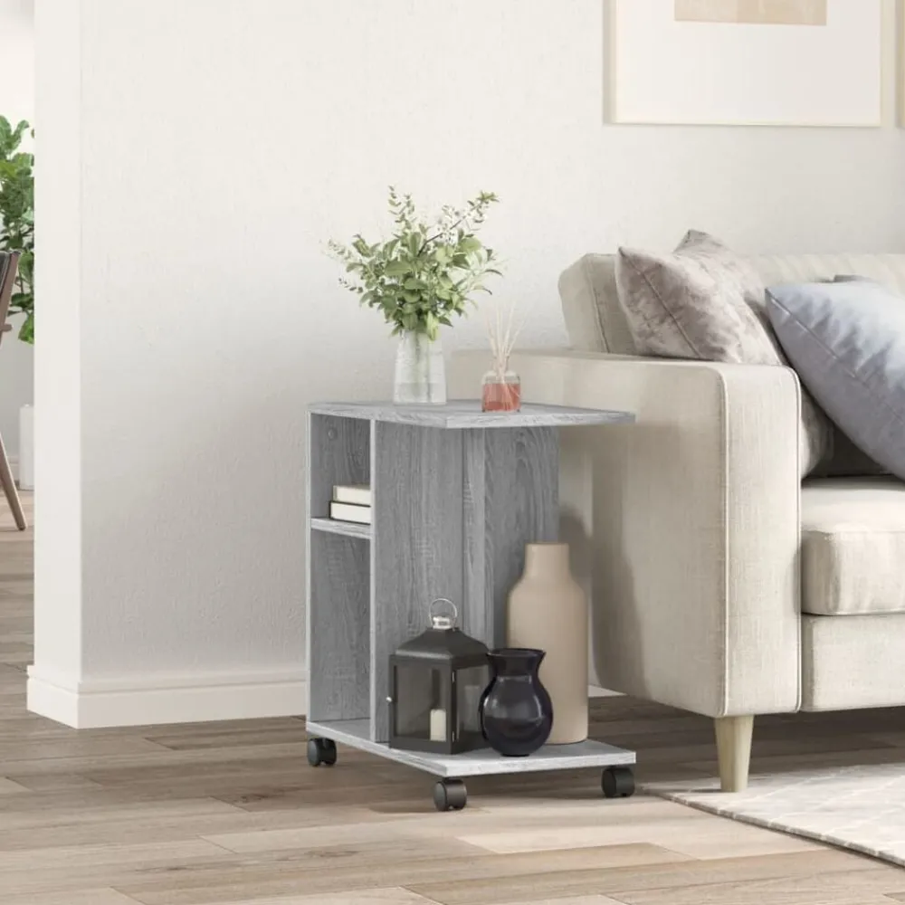 Tables-vidaXL Table d'appoint avec roues bois d'ingénierie Sonoma gris
