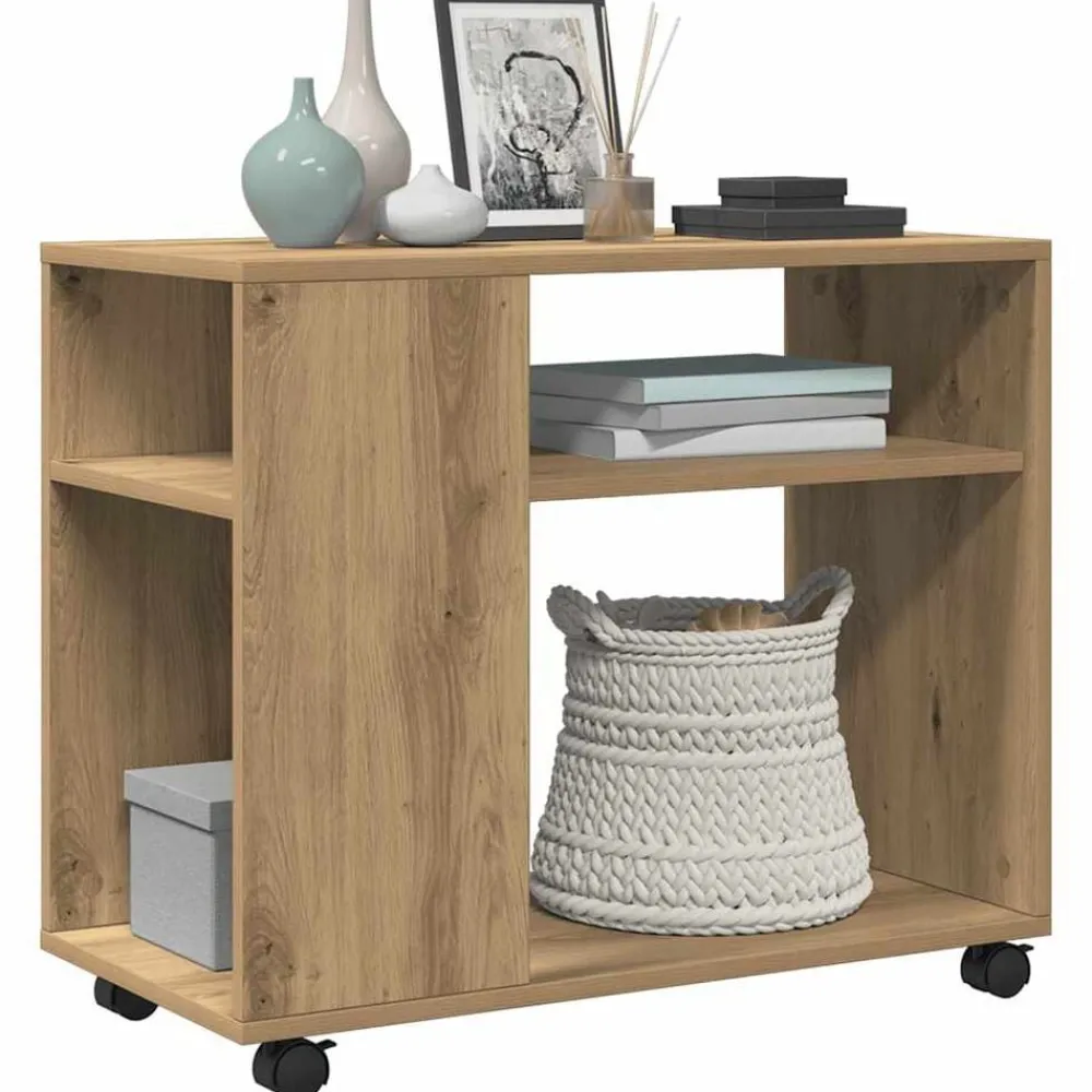 Tables-vidaXL Table d'appoint avec roues chêne artisanal bois d'ingénierie Chêne
