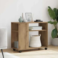 Tables-vidaXL Table d'appoint avec roues chêne artisanal bois d'ingénierie Chêne