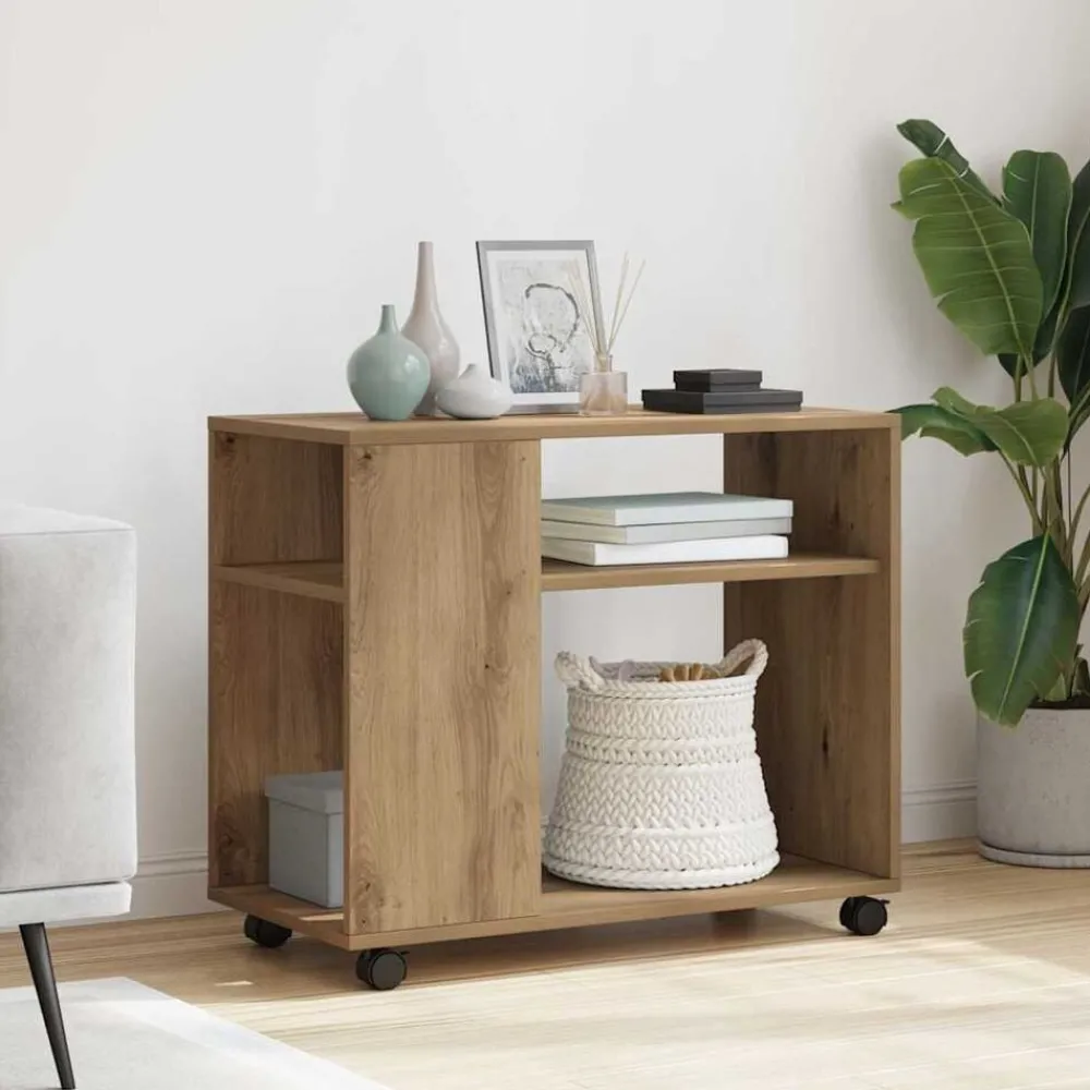 Tables-vidaXL Table d'appoint avec roues chêne artisanal bois d'ingénierie Chêne