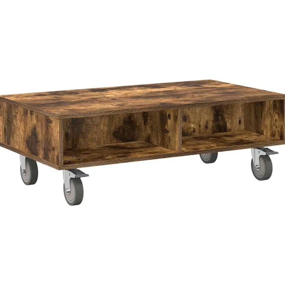 vidaXL Table d'appoint avec roues Chêne fumé 90 x 50 x 30 cm