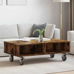 vidaXL Table d'appoint avec roues Chêne fumé 90 x 50 x 30 cm