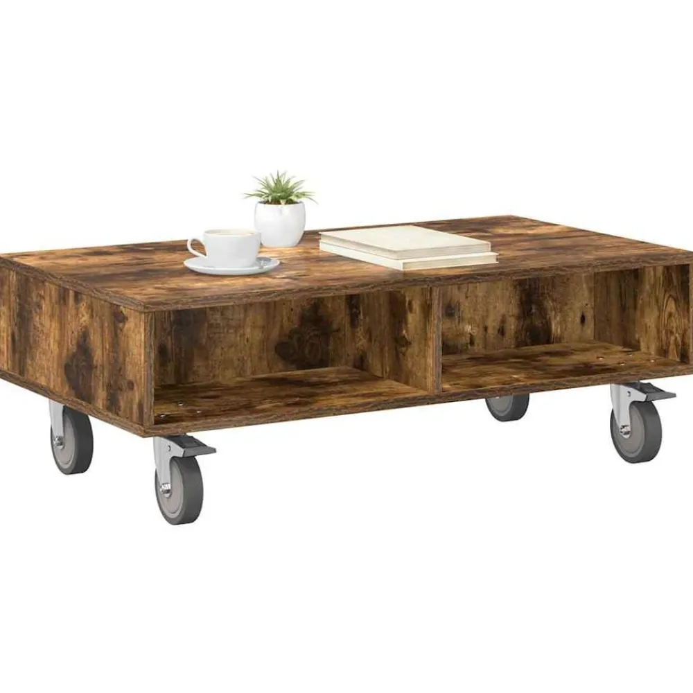 vidaXL Table d'appoint avec roues Chêne fumé 90 x 50 x 30 cm