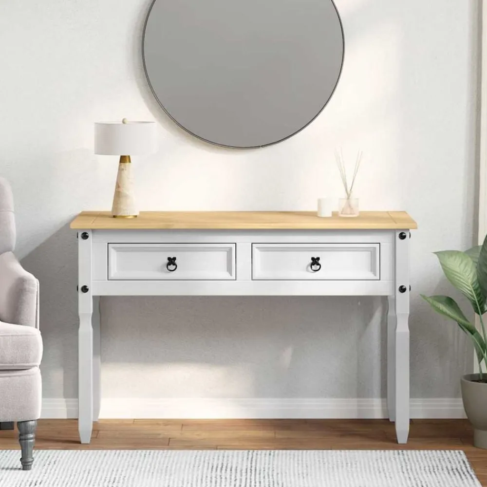 Tables-vidaXL Table d'appoint Corona Blanc 115 x 46 x 73 cm Pin massif