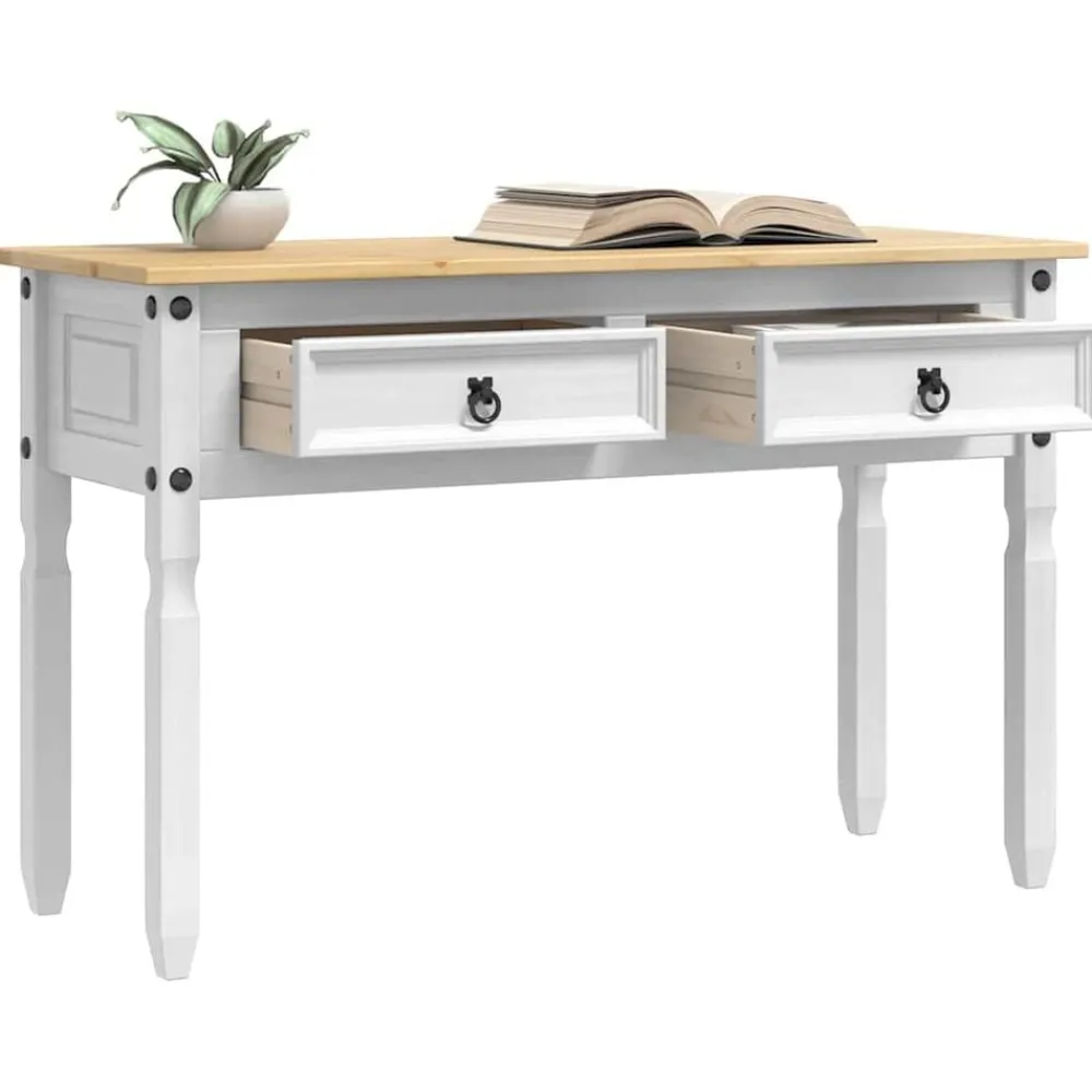 Tables-vidaXL Table d'appoint Corona Blanc 115 x 46 x 73 cm Pin massif