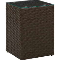 Tables-vidaXL Table d'appoint dessus verre 35x35x52 cm Résine tressée Marron