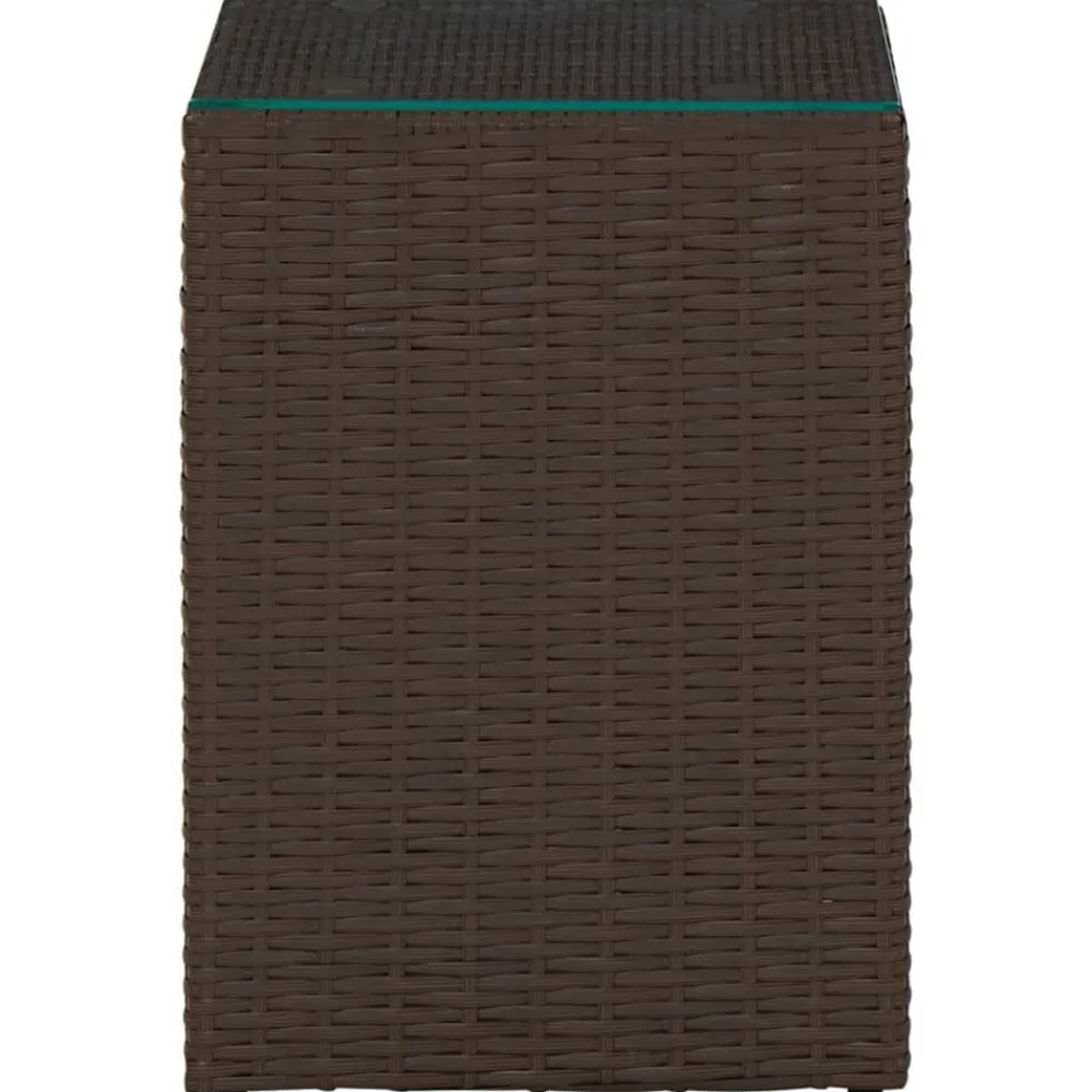 Tables-vidaXL Table d'appoint dessus verre 35x35x52 cm Résine tressée Marron