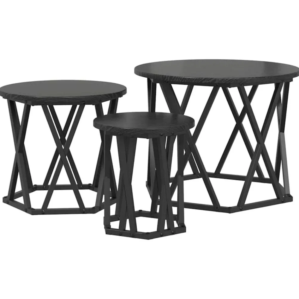 Tables-vidaXL Table d'appoint empilable 3 pcs Chêne noir Chêne noir