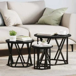 Tables-vidaXL Table d'appoint empilable 3 pcs Chêne noir Ch&ecirc;ne noir