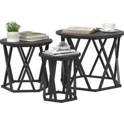 Tables-vidaXL Table d'appoint empilable 3 pcs Chêne noir Chêne noir