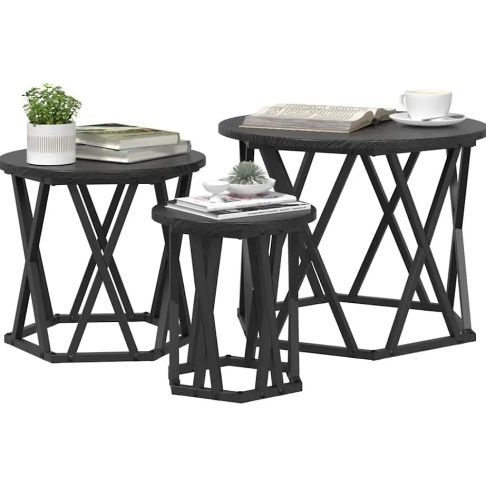Tables-vidaXL Table d'appoint empilable 3 pcs Chêne noir Chêne noir