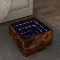 vidaXL Table d'appoint et LED chêne fumé 40x40x30 cm bois d'ingénierie