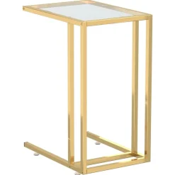 Tables-vidaXL Table d'appoint ordinateur Transparent 50x35x65 cm Verre trempé Doré et transparent