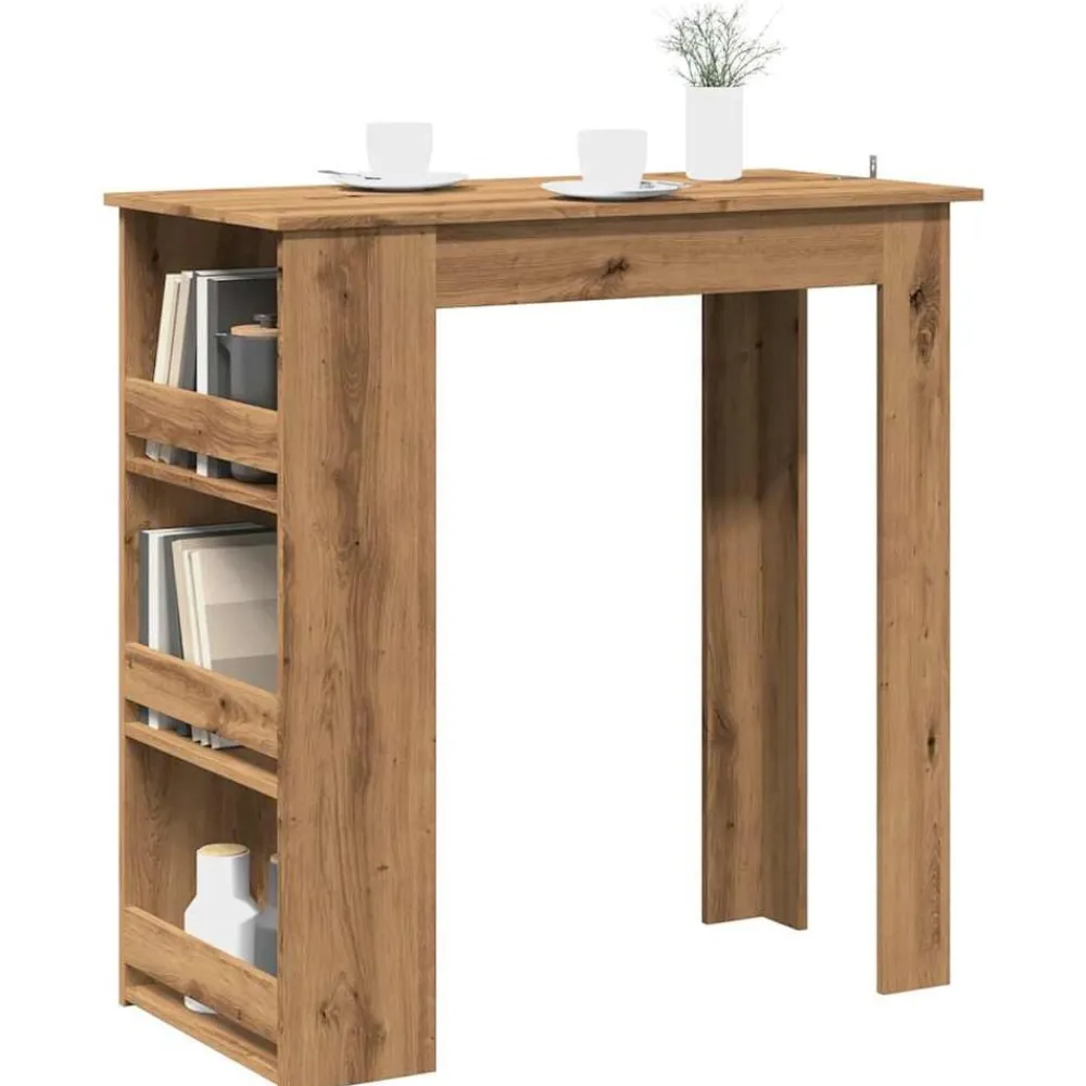 vidaXL Table de bar avec étagère de rangement chêne artisanal