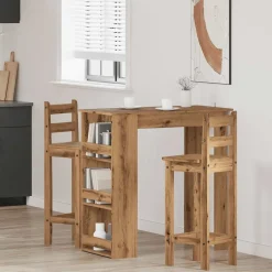 vidaXL Table de bar avec étagère de rangement chêne artisanal