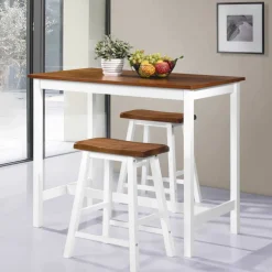 vidaXL Table de bar et tabouret 3 pcs Bois massif