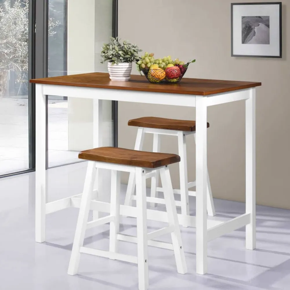 vidaXL Table de bar et tabouret 3 pcs Bois massif