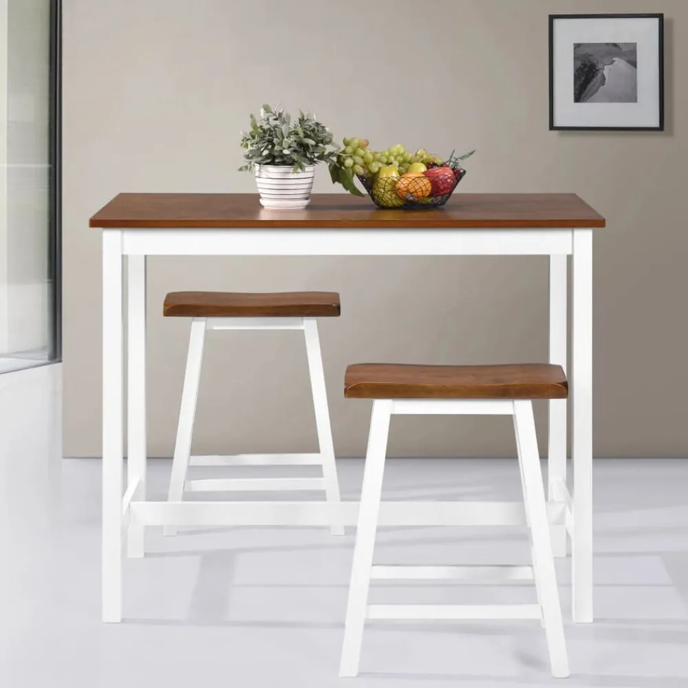 vidaXL Table de bar et tabouret 3 pcs Bois massif