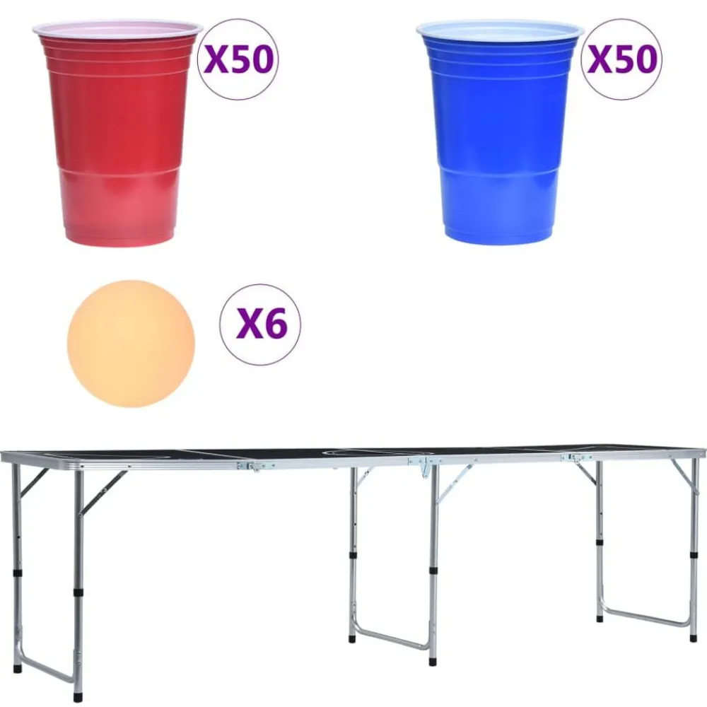 vidaXL Table de bière-pong pliable avec tasses et balles 240 cm