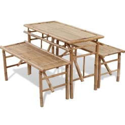 vidaXL Table de brasserie avec 2 bancs 100 cm Bambou