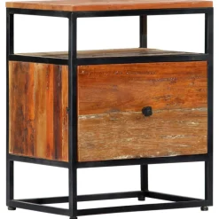 Tables-vidaXL Table de chevet 40 x 30 x 50 cm Bois de récupération et acier