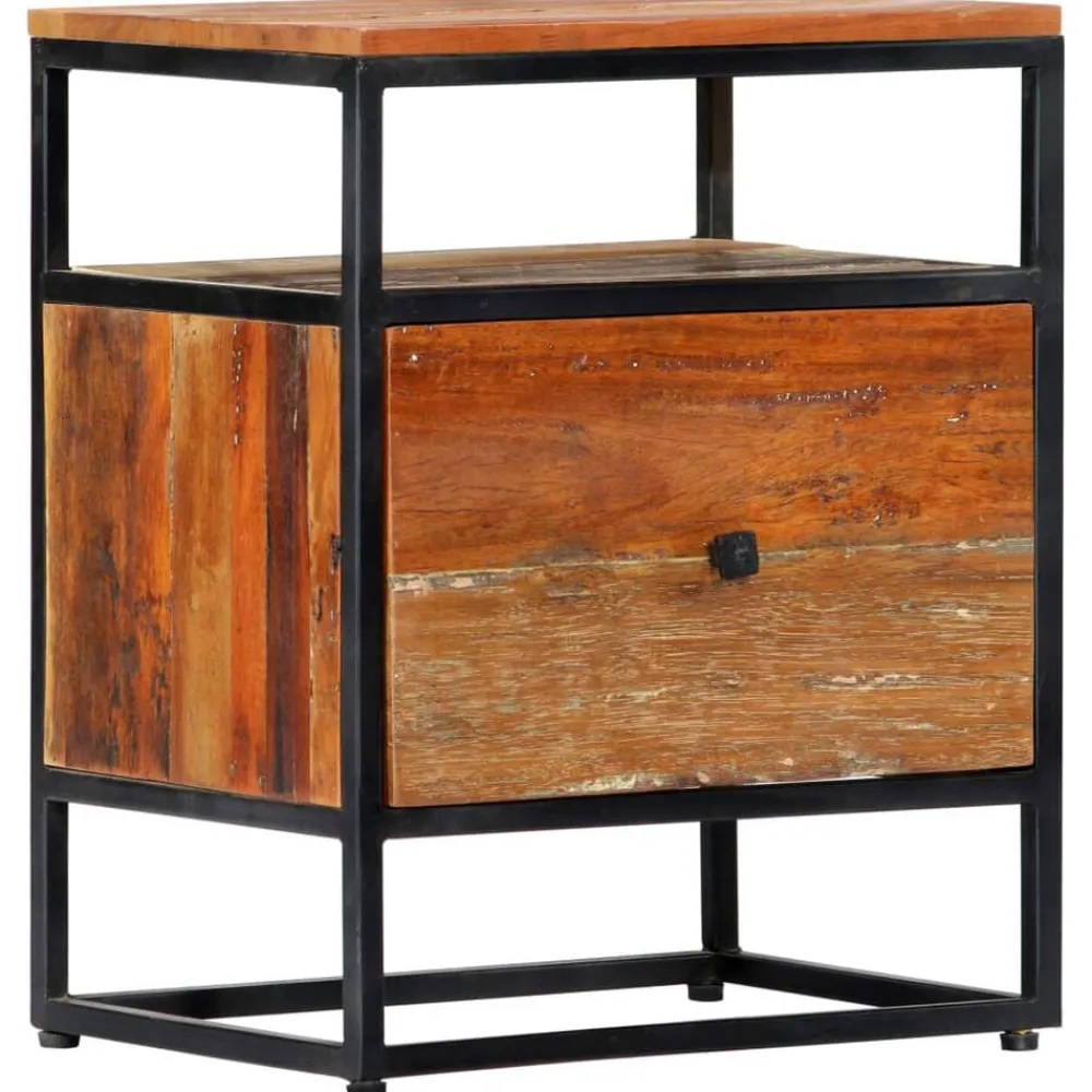 Tables-vidaXL Table de chevet 40 x 30 x 50 cm Bois de récupération et acier