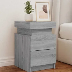 Tables-vidaXL Table de chevet avec lumières LED 35x39x55 cm Sonoma gris