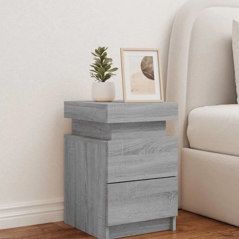 Tables-vidaXL Table de chevet avec lumières LED 35x39x55 cm Sonoma gris