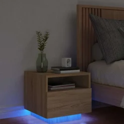 vidaXL Table de chevet avec lumières LED chêne sonoma 40x39x37 cm