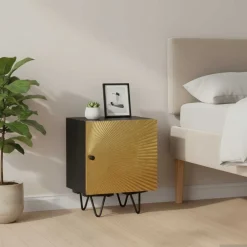 vidaXL Table de chevet avec front en laiton 40x30x50cm Manguier massif