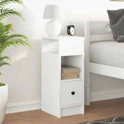 Tables-vidaXL Table de chevet avec tiroir 25x31x66 cm Blanc