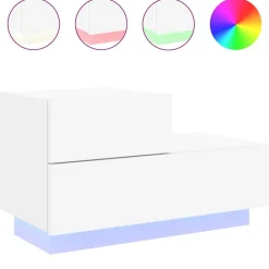 Tables-vidaXL Table de chevet avec lumières LED 70x36x40,5 cm Blanc