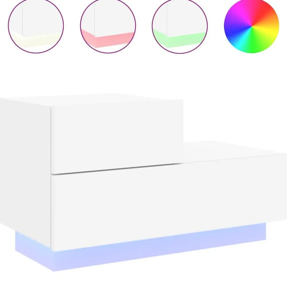 Tables-vidaXL Table de chevet avec lumières LED 70x36x40,5 cm Blanc
