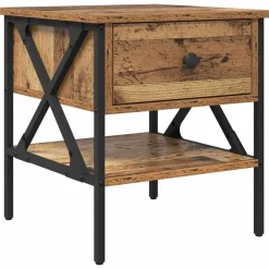 Tables-vidaXL Table de chevet avec tiroir 40 x 42 x 45 cm Bois ancien
