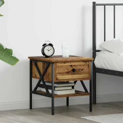 Tables-vidaXL Table de chevet avec tiroir 40 x 42 x 45 cm Bois ancien