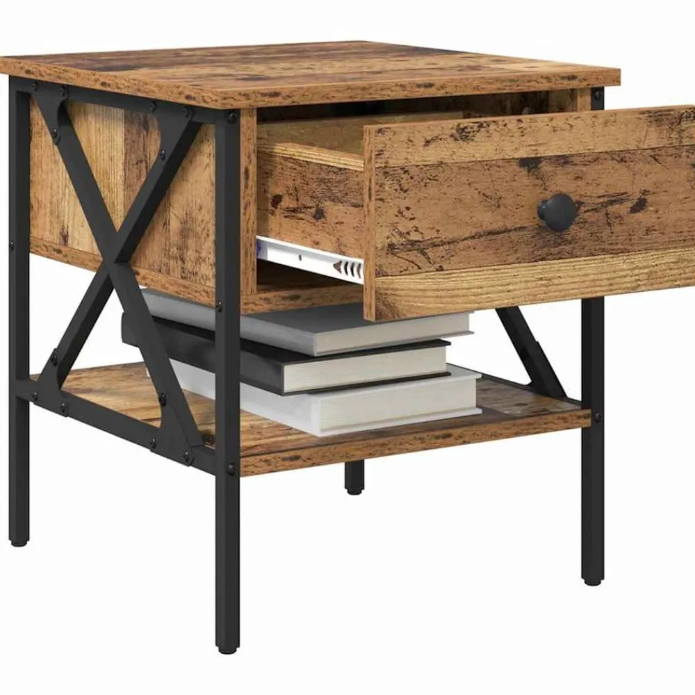 Tables-vidaXL Table de chevet avec tiroir 40 x 42 x 45 cm Bois ancien