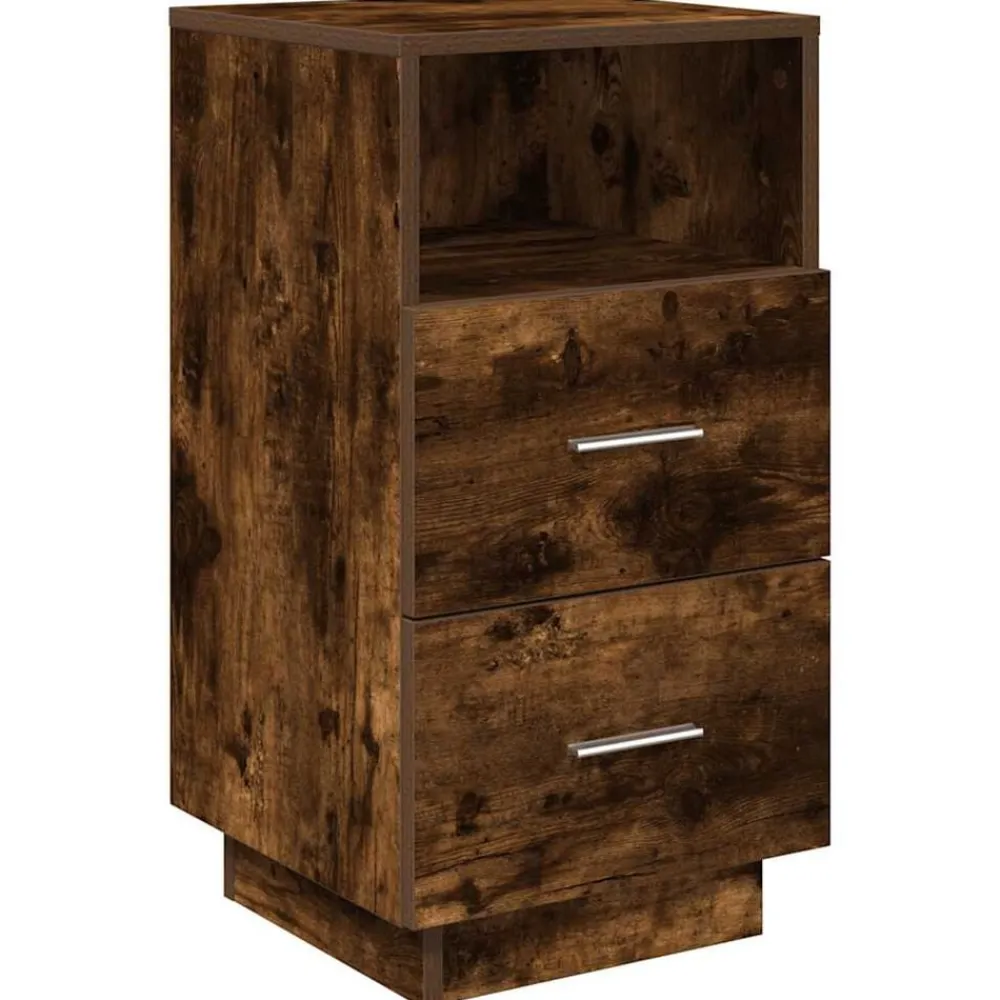 Tables-vidaXL Table de chevet avec 2 tiroirs chêne fumé 36x36x68 cm Chêne fumé