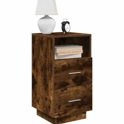 Tables-vidaXL Table de chevet avec 2 tiroirs chêne fumé 36x36x68 cm Ch&ecirc;ne fumé