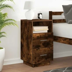 Tables-vidaXL Table de chevet avec 2 tiroirs chêne fumé 36x36x68 cm Chêne fumé