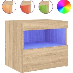 Tables-vidaXL Table de chevet avec lumières LED chêne sonoma 50x40x45 cm Chêne sonoma