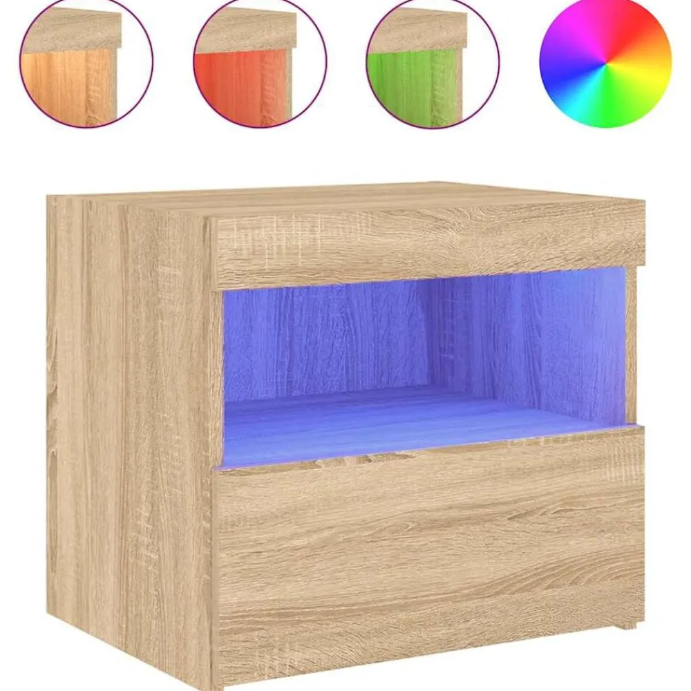 Tables-vidaXL Table de chevet avec lumières LED chêne sonoma 50x40x45 cm Chêne sonoma