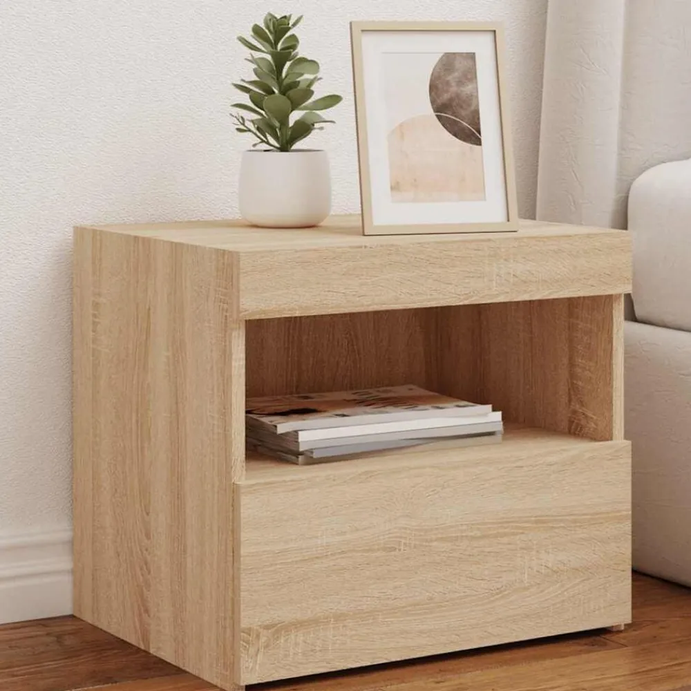 Tables-vidaXL Table de chevet avec lumières LED chêne sonoma 50x40x45 cm Chêne sonoma