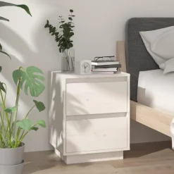 Tables-vidaXL Table de chevet 40x35x50 cm Bois de pin solide Blanc