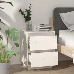 Tables-vidaXL Table de chevet 40x35x50 cm Bois de pin solide Blanc
