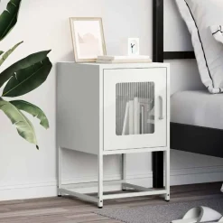 Tables-vidaXL Table de chevet 36x39x60,5 cm acier laminé à froid Blanc