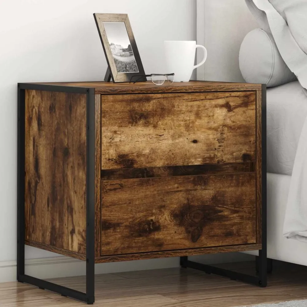 Tables-vidaXL Table de chevet Chêne Fumé 50 x 39,5 x 50 cm Bois d'ingénierie Chêne fumé