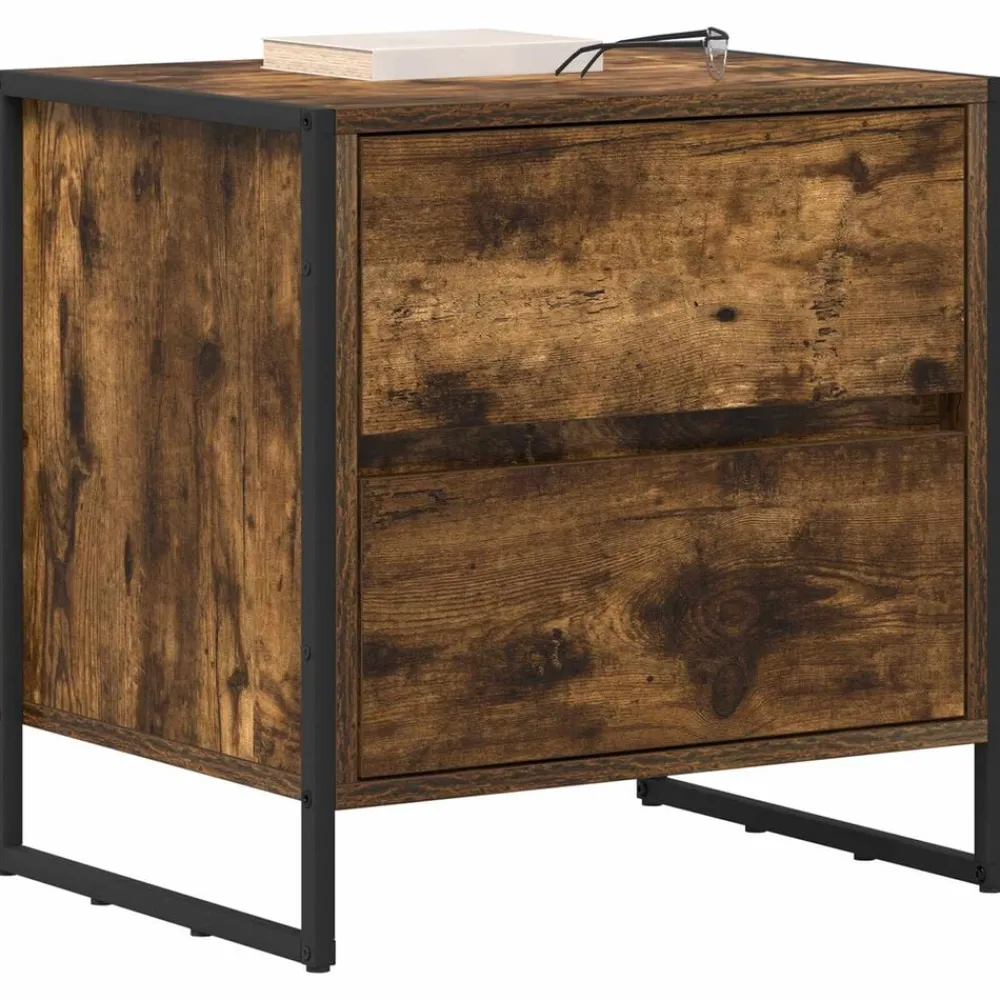 Tables-vidaXL Table de chevet Chêne Fumé 50 x 39,5 x 50 cm Bois d'ingénierie Chêne fumé