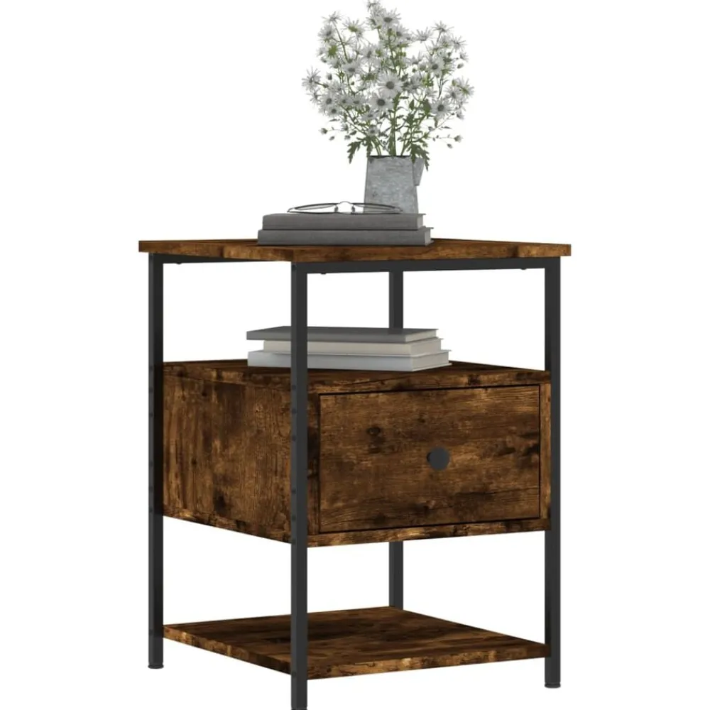 vidaXL Table de chevet chêne fumé 40x42x56 cm bois d'ingénierie