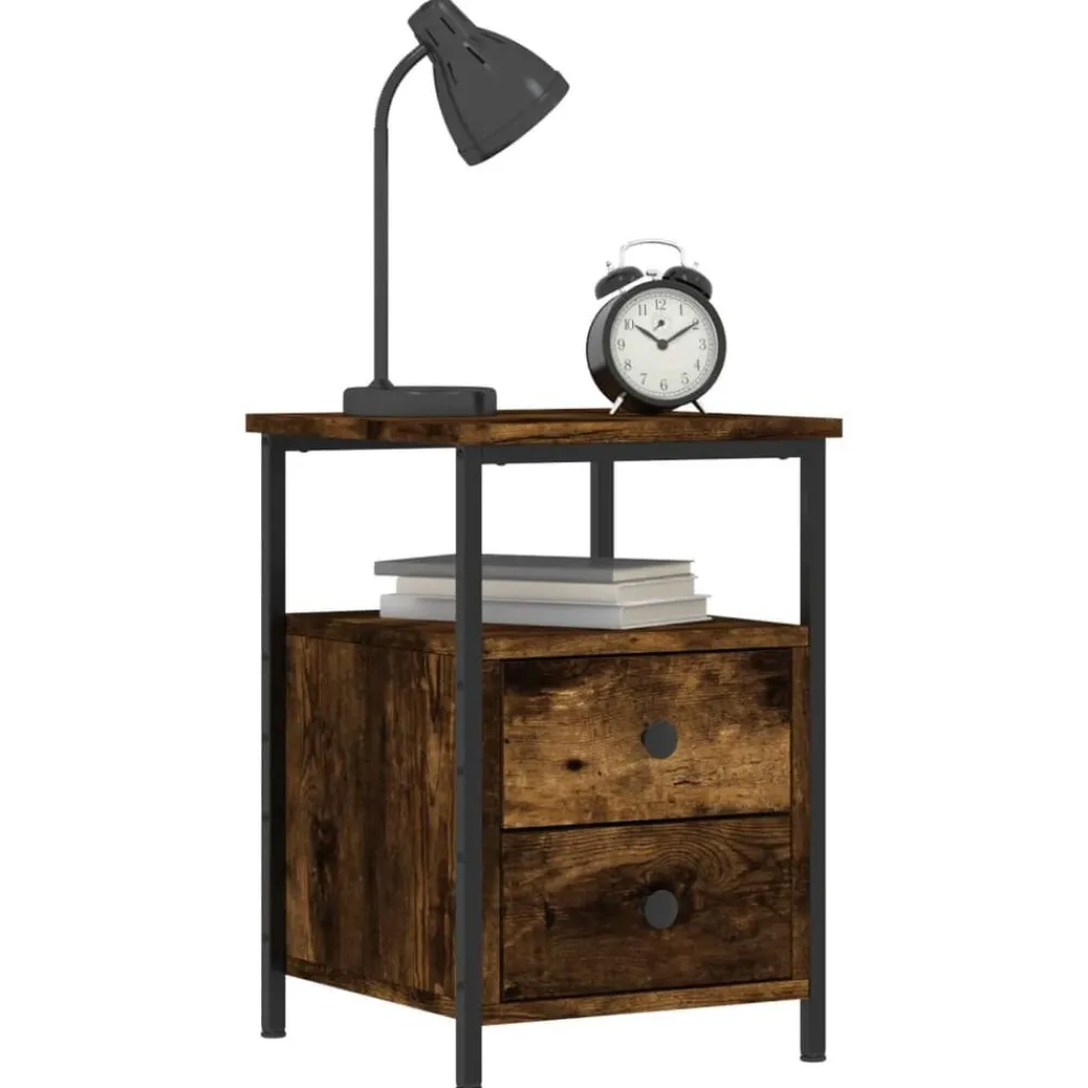 Tables-vidaXL Table de chevet chêne fumé 34x35,5x50 cm bois d'ingénierie Chêne fumé