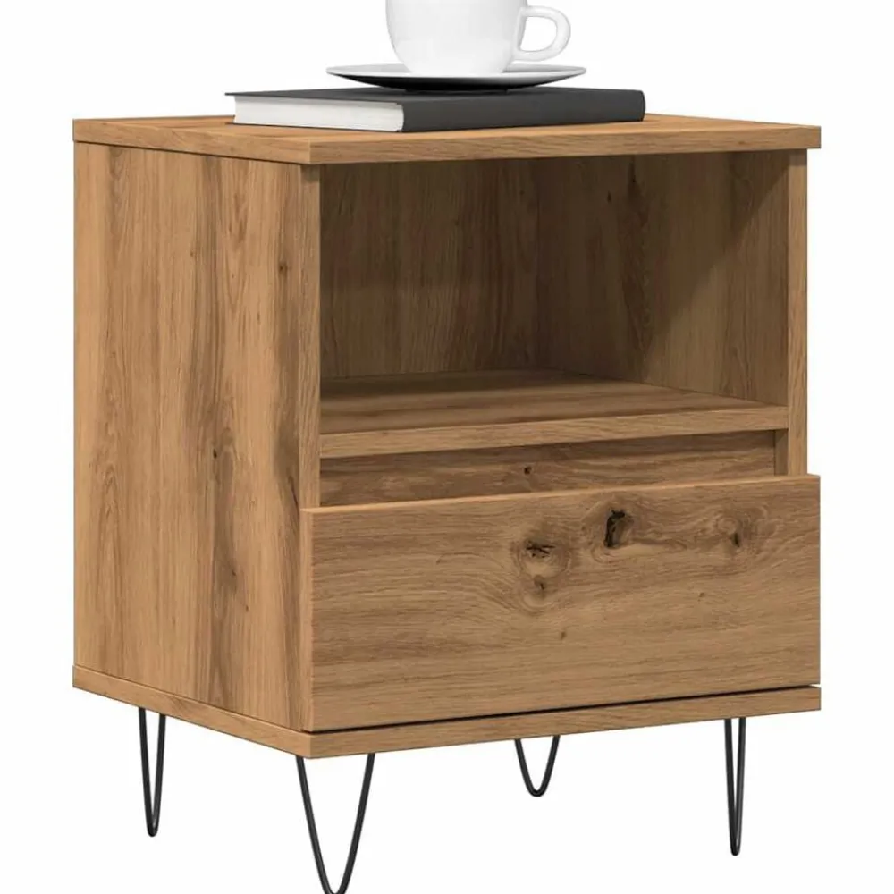 Tables-vidaXL Table de chevet chêne artisanal 40x35x50 cm bois d’ingénierie chêne artisanal